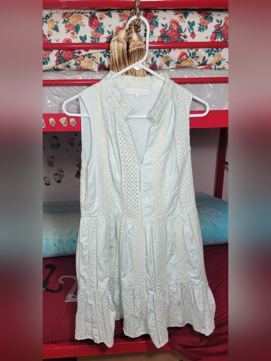 Karlie Dresses & Skirts - Karlie Light Mint Eyelet Sleeveless Dress Size Large